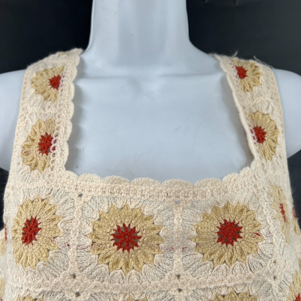 Rebellion granny square knit crochet crop top boho hippy festival cottagecore M - Picture 3 of 10